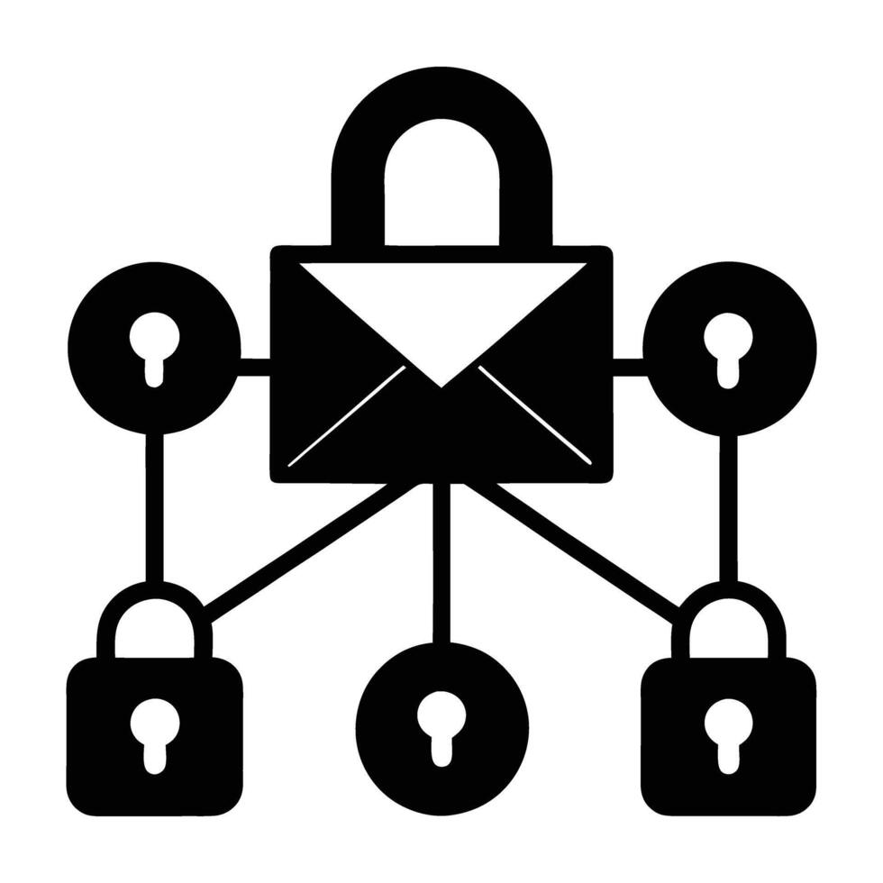 Email communication over a secure network silhouette isolated on white background vector