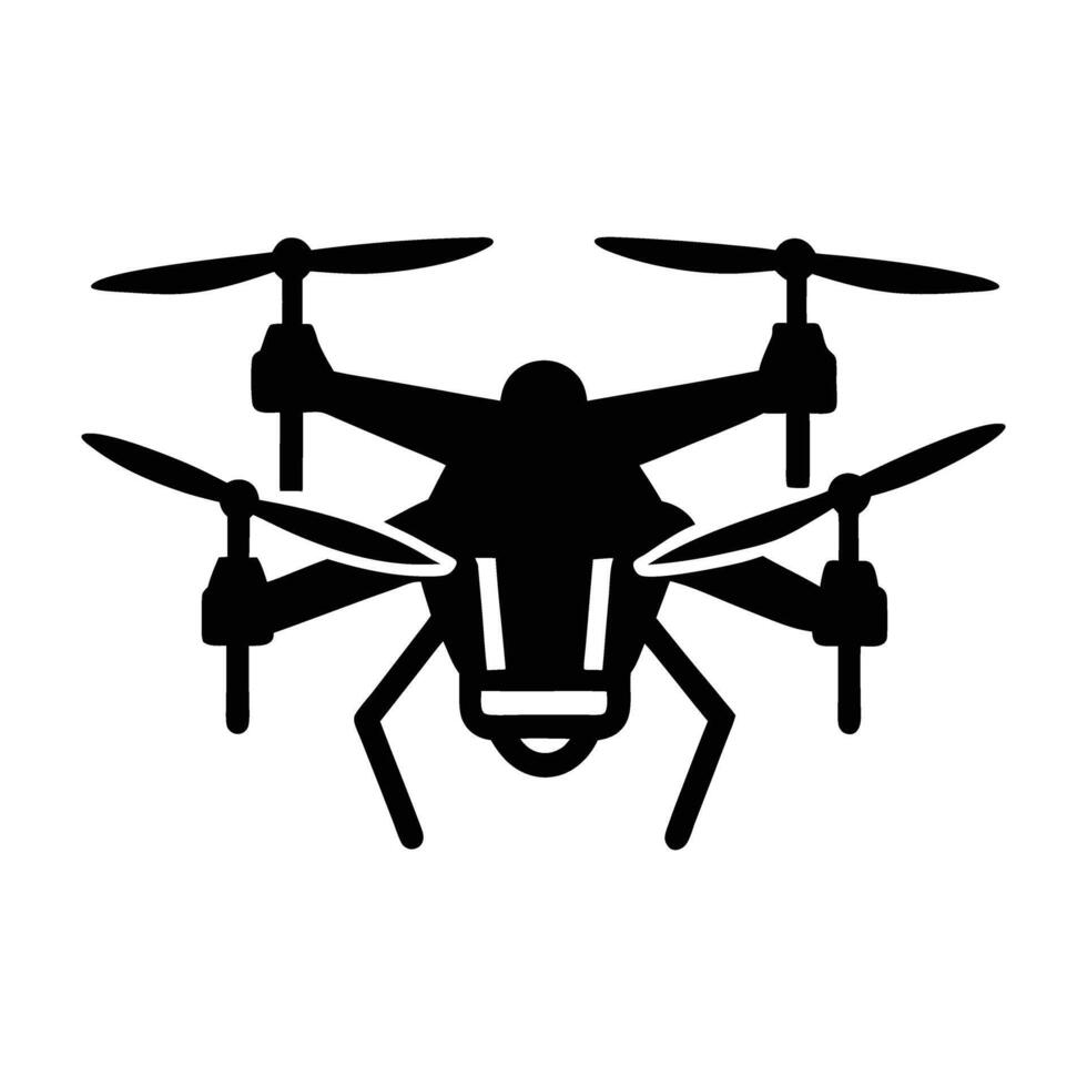 AI powered drone hovering with visible propellers silhouette dynamically isolated on white background vector