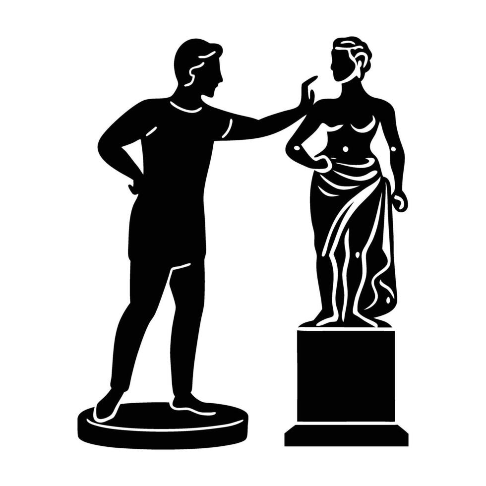 Artistic artist posing a sculpture line art silhouette isolated on white background design vector