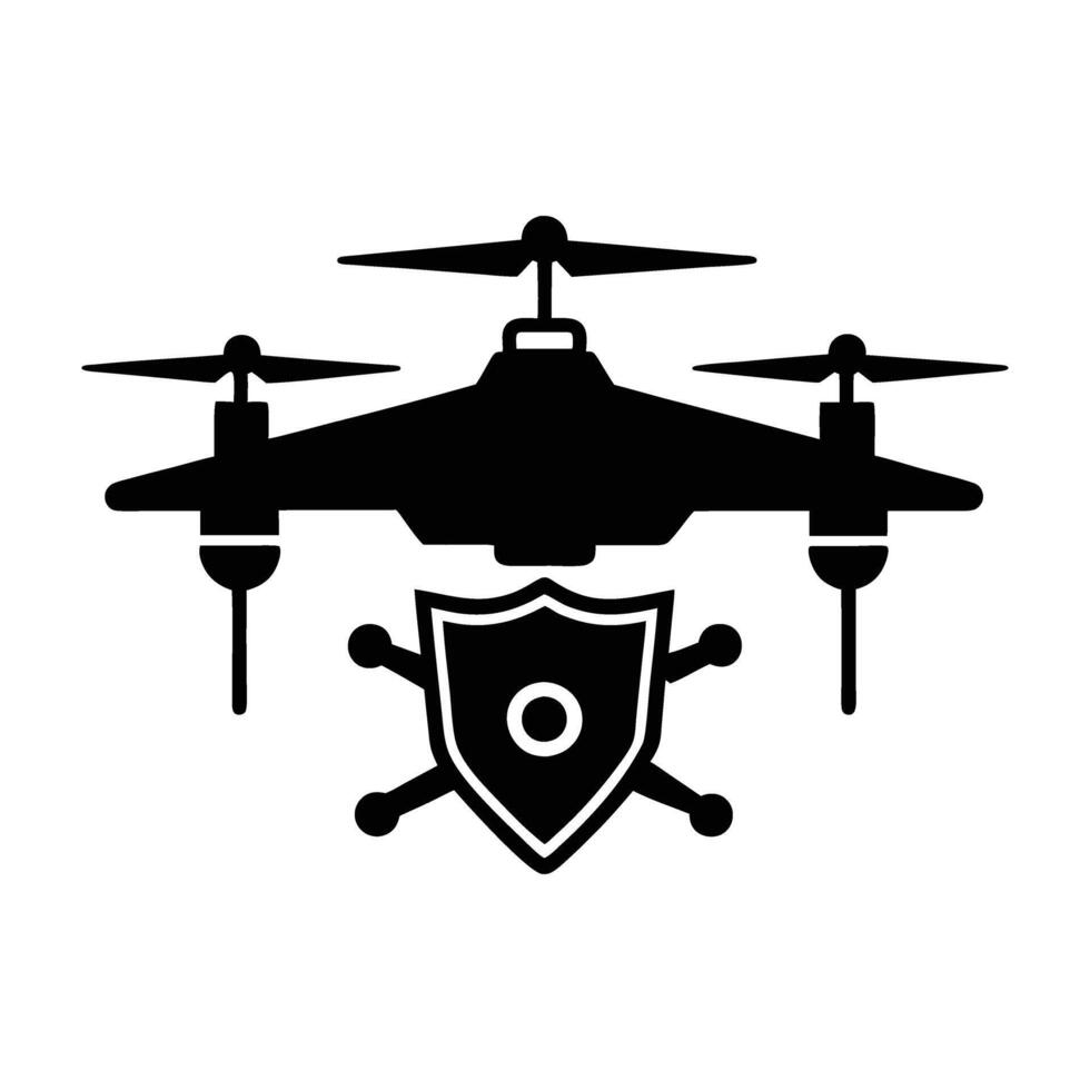 Advanced security drone patrolling controlled by AI silhouette clearly isolated on white background vector