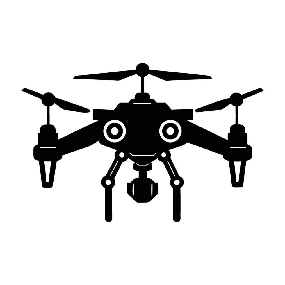 Advanced robotic drone landing with extended gear driven by AI silhouette clearly isolated on white background vector