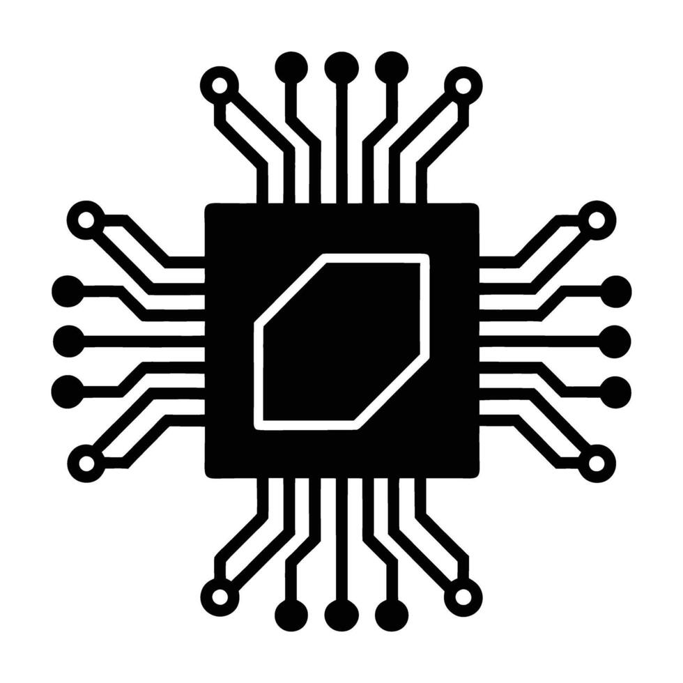 AI circuit board with central microchip silhouet perfectly isolated on white background vector