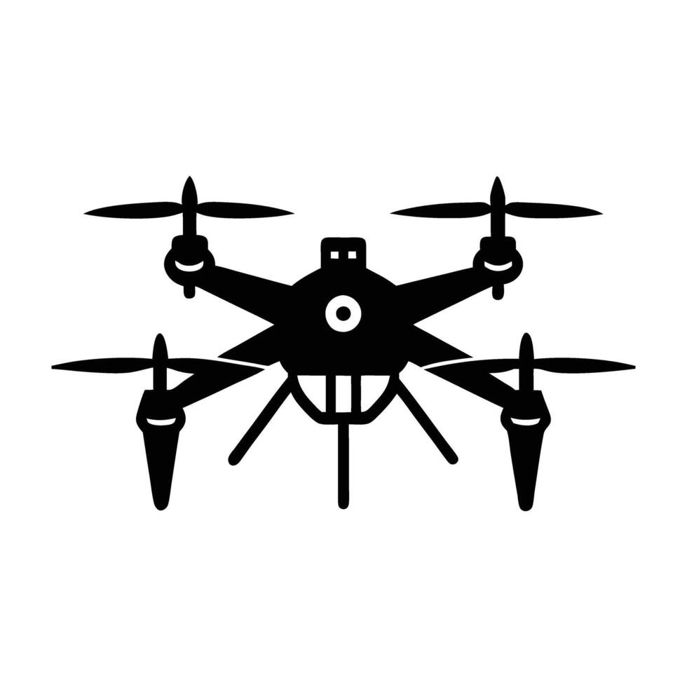 Advanced drone hovering with visible propellers powered by AI silhouette clearly isolated on white background vector