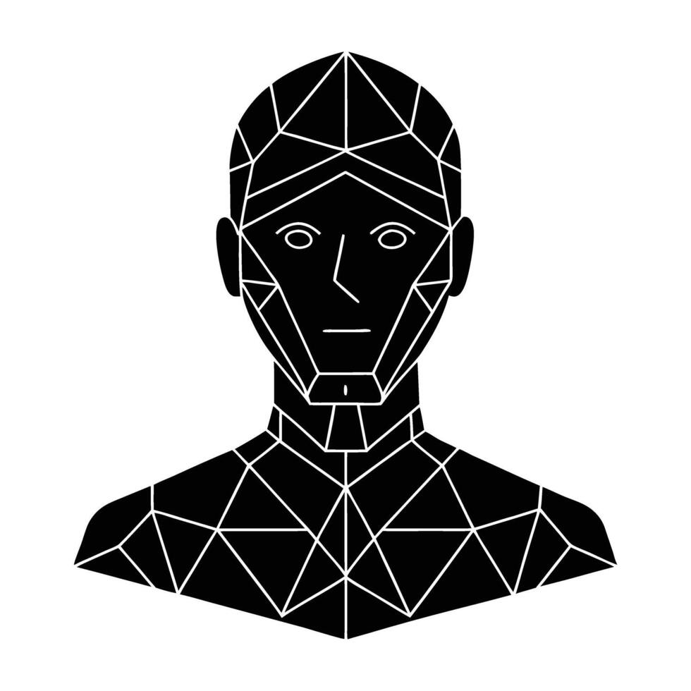 AI driven facial recognition technology silhouette sharply isolated on white background vector