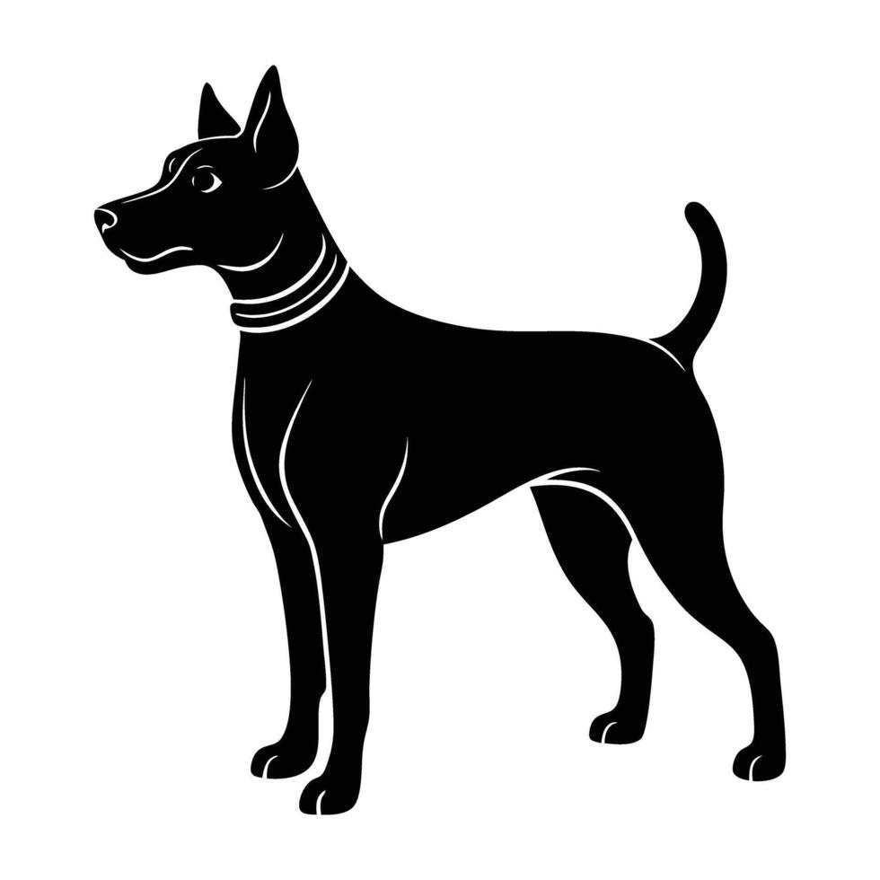 Lively alert dog standing with ears perked line art silhouette isolated on white background design vector