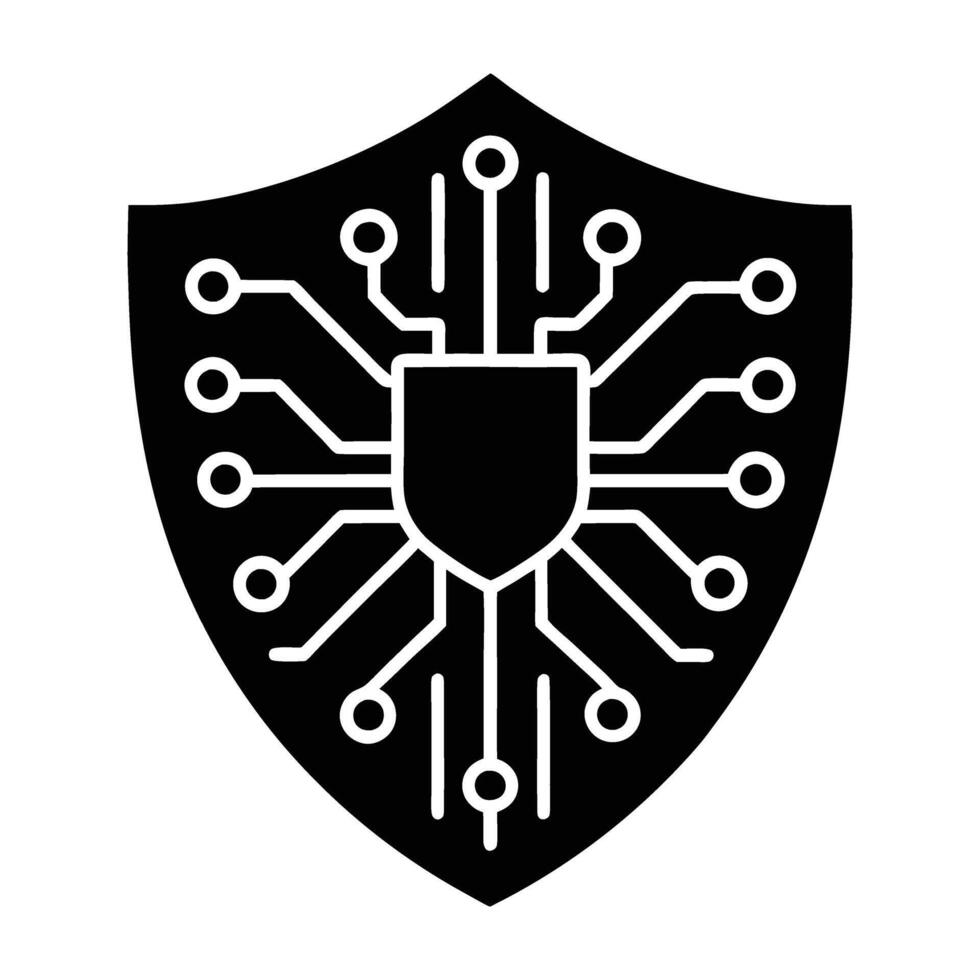 Shield with binary code protecting cybersecurity silhouette isolated on white background vector