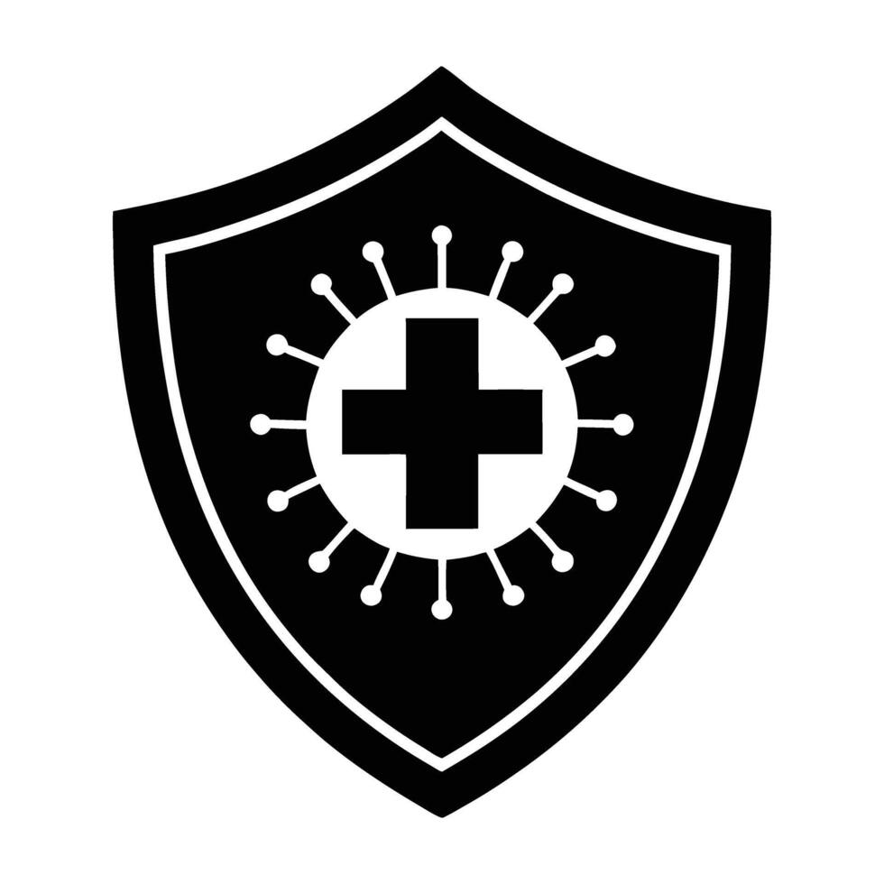 Secure antivirus shield with a cross symbol line art silhouette isolated on white background design vector