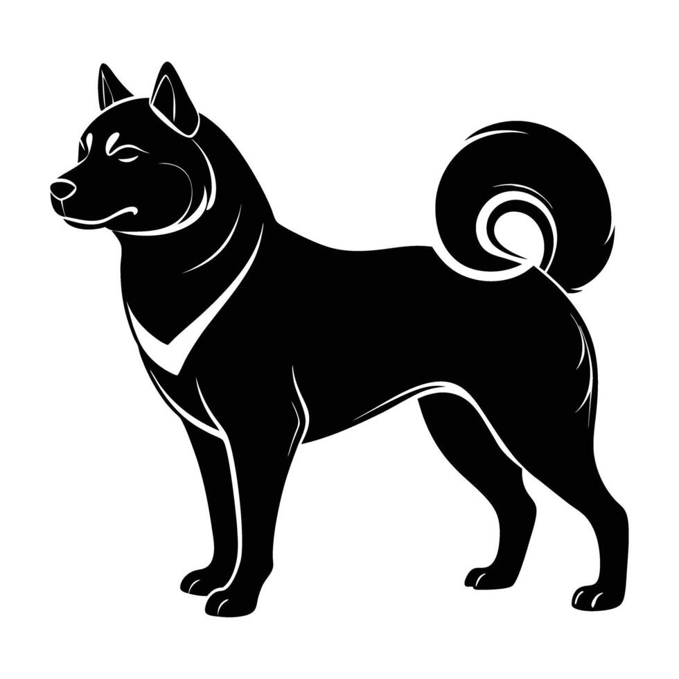 Grand akita inu standing proudly with curled tail line art silhouette design vector