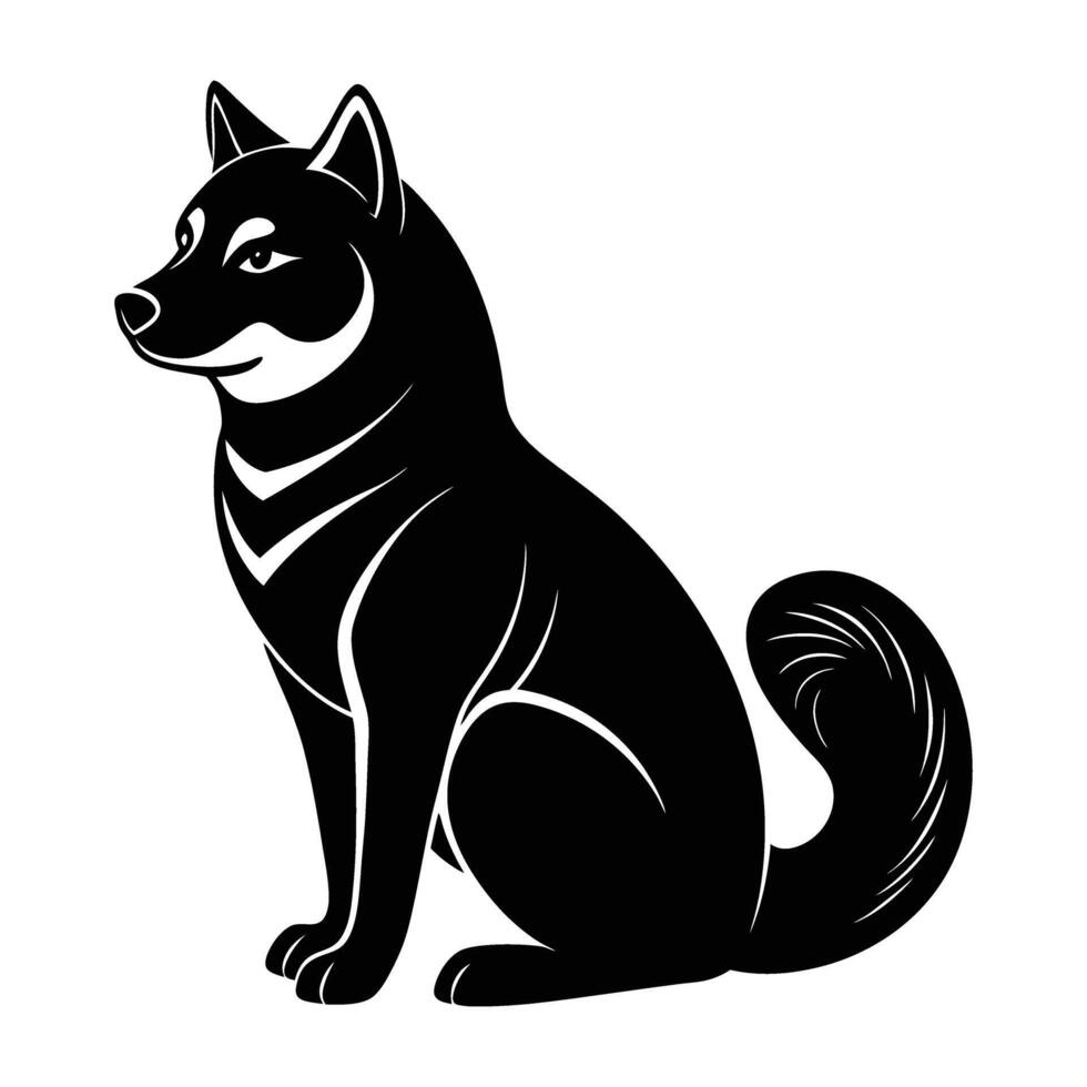 Graceful akita inu exhibiting proud posture and curled tail line art silhouette design vector