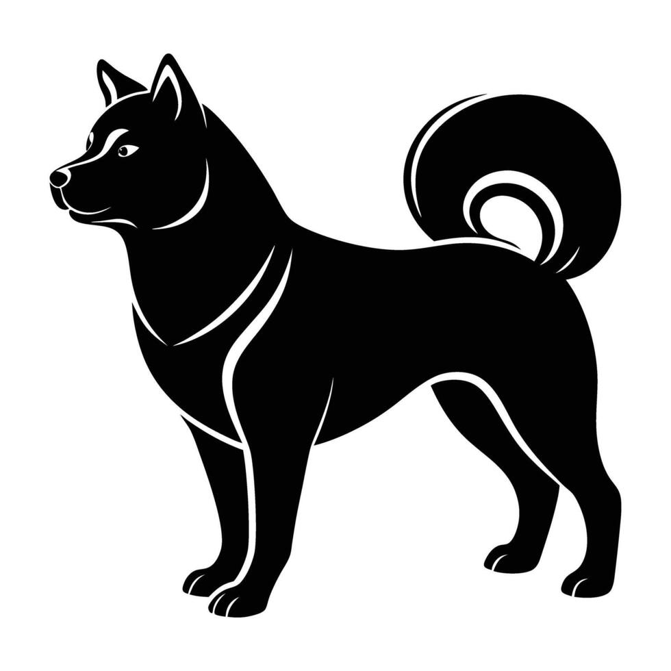 Majestic akita inu standing proudly with curled tail line art silhouette design vector