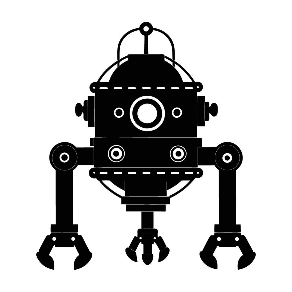 AI powered deep sea exploration robot silhouette boldly isolated on white background vector