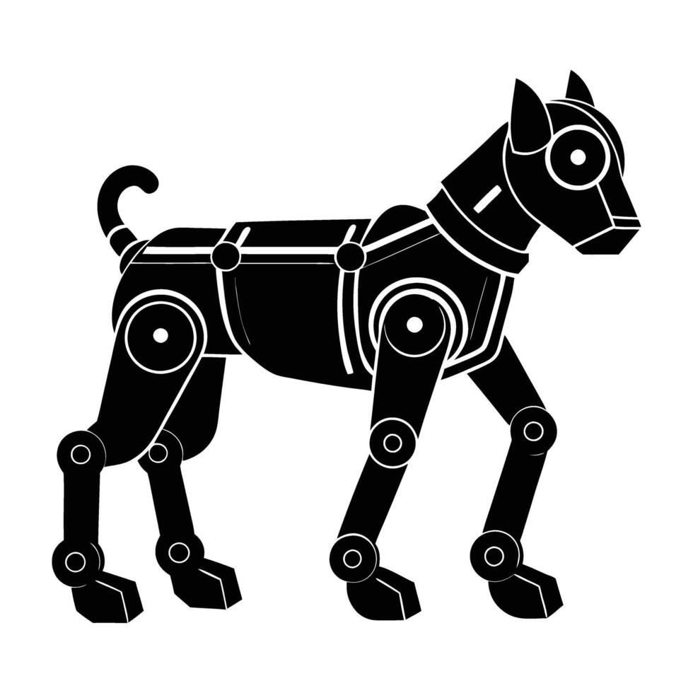 Robotic dog walker controlled by AI silhouette clearly isolated on white background vector