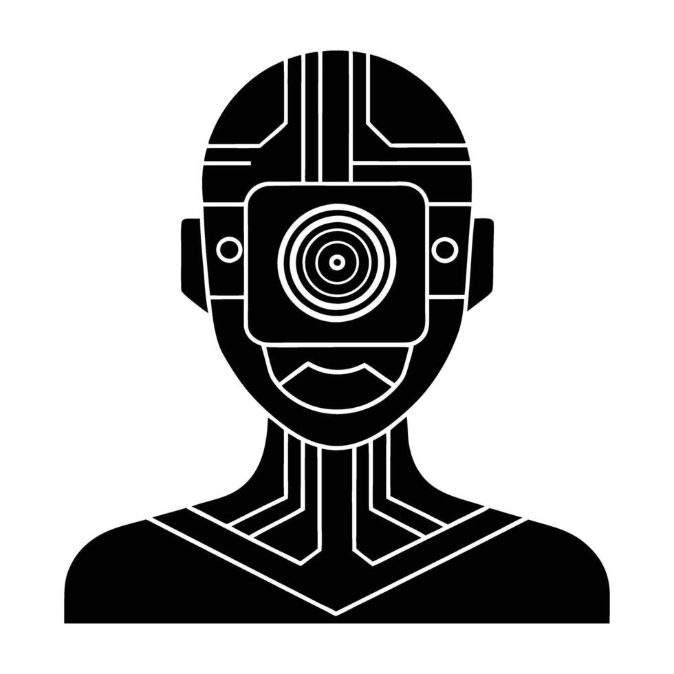 Advanced facial recognition camera powered by AI with white background silhouette clearly isolated on white background vector