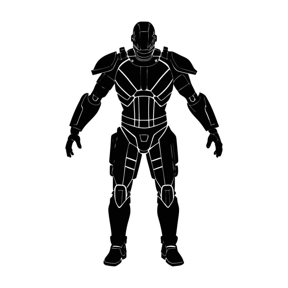 Advanced exoskeleton suit in action silhouette powerfully isolated on white background vector