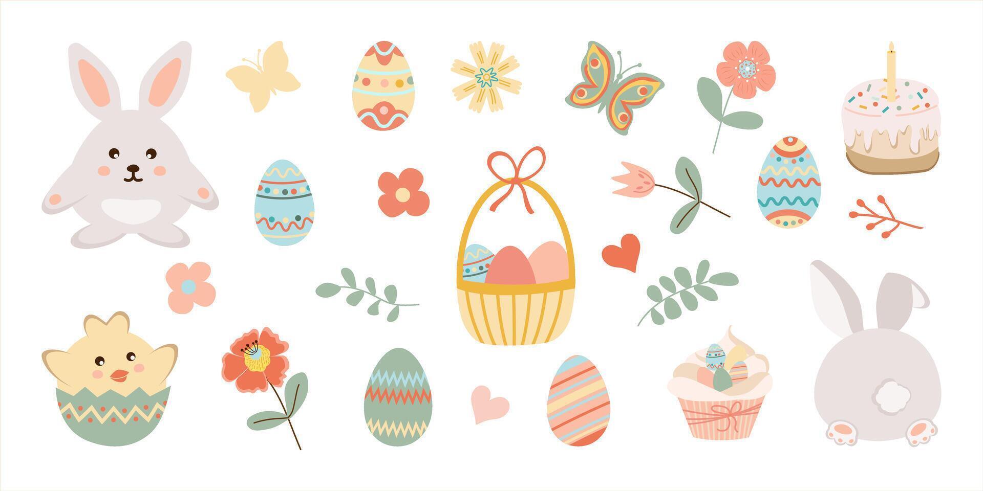 Happy easter. Set easter elements for you design. illustration isolated on white background. vector