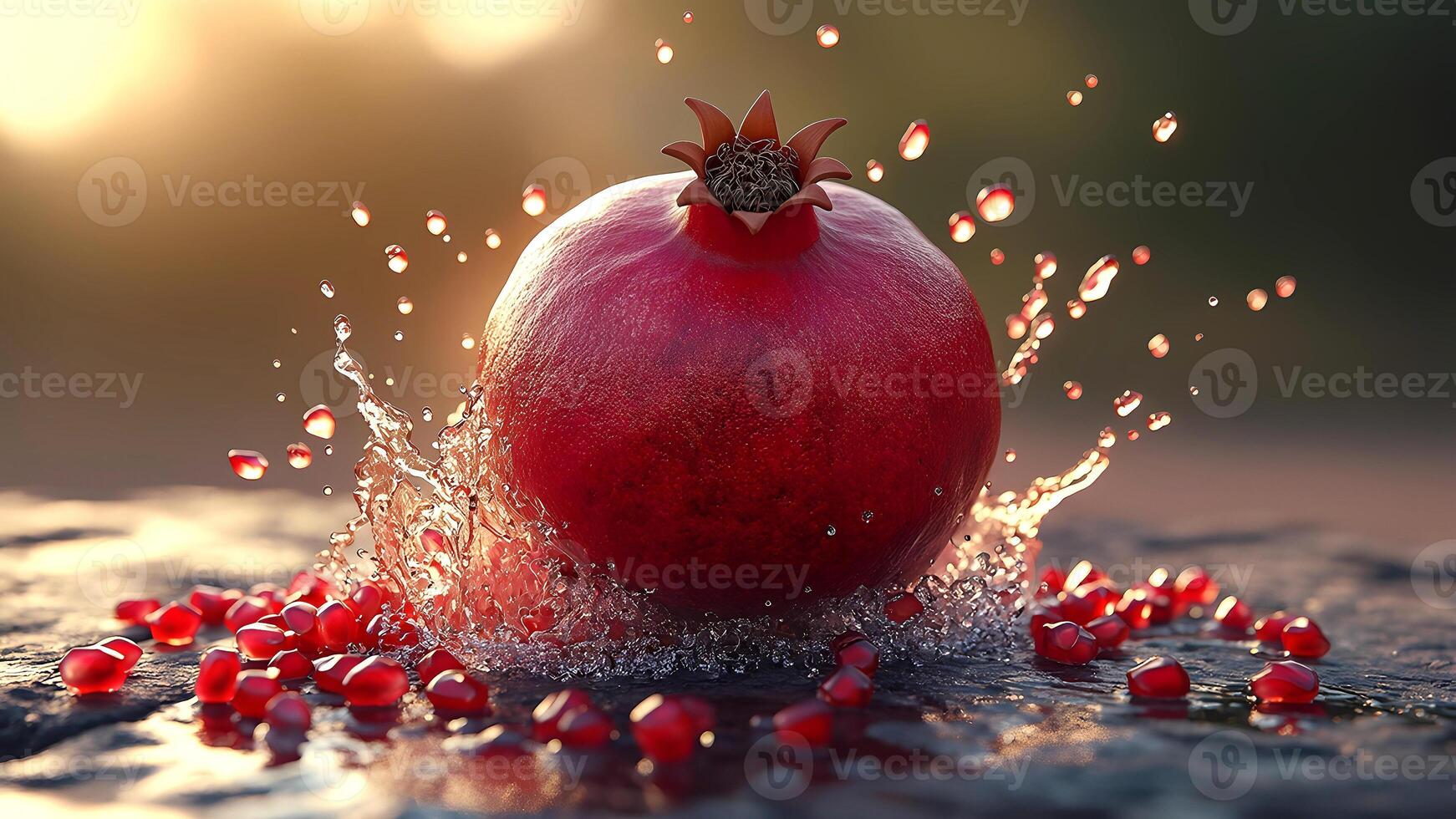 A pomegranate is splashing water on the ground photo