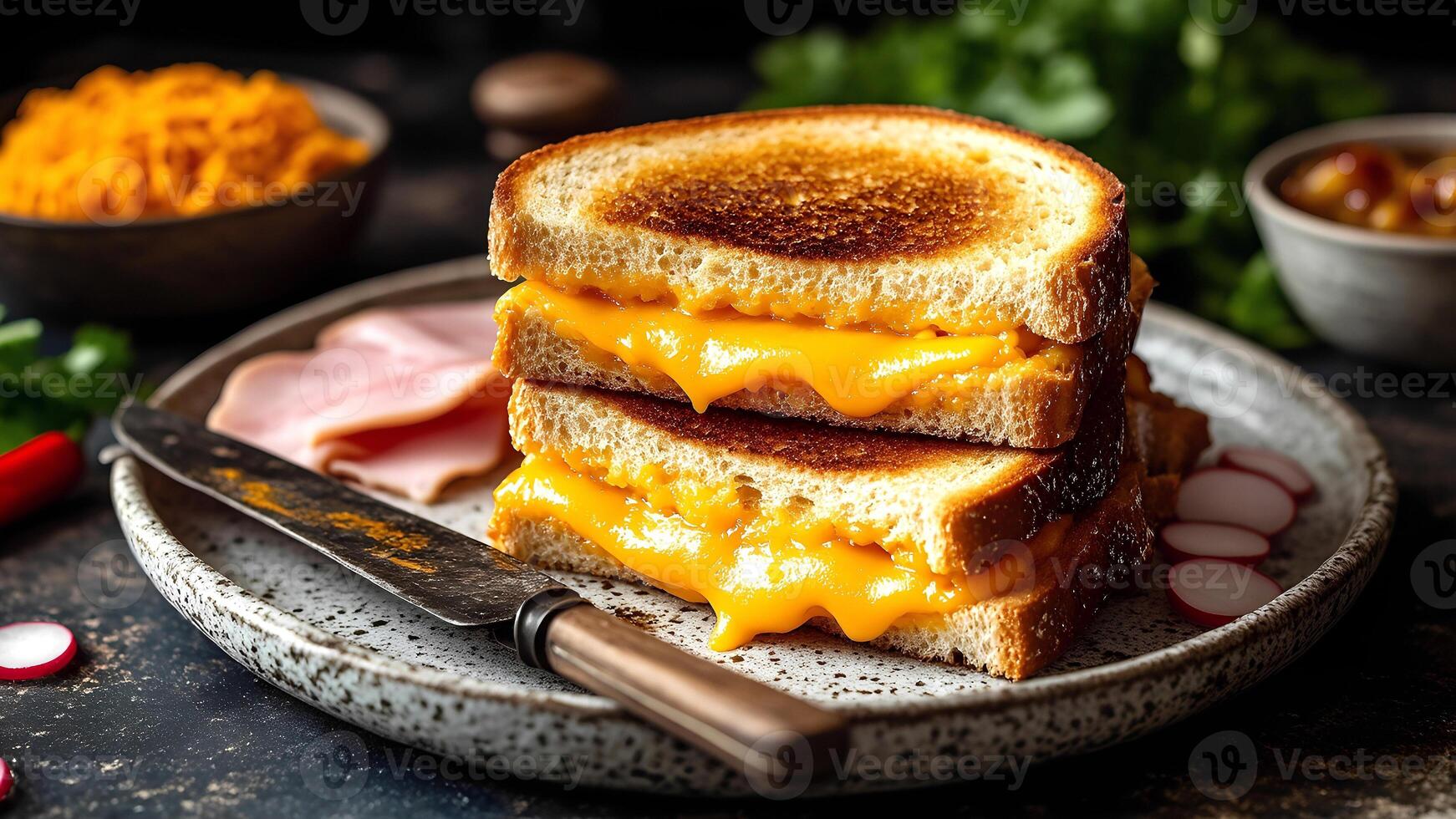 A stack of grilled cheese sandwiches on a plate photo