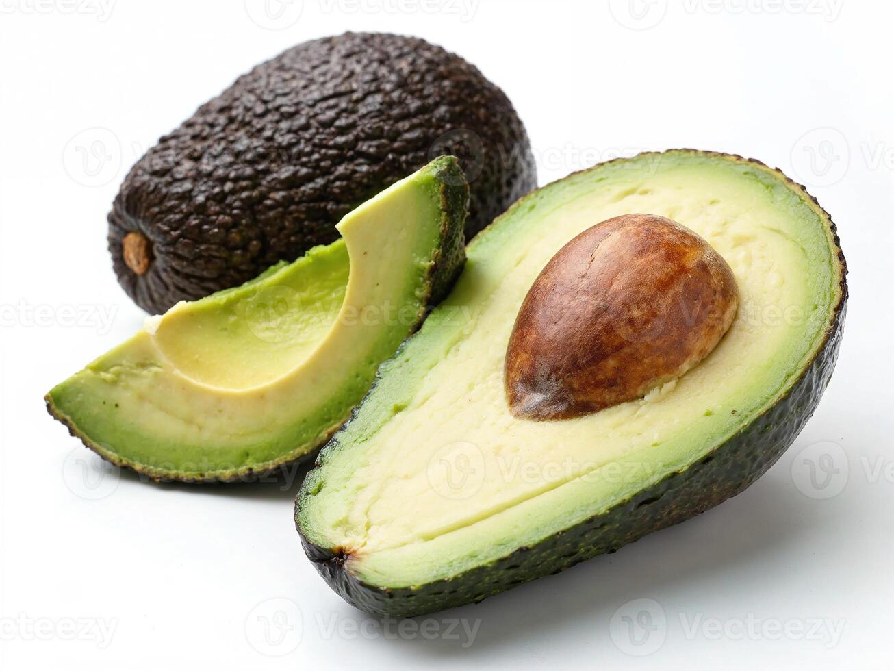 Freshly sliced avocado halves ready for healthy meal preparation in a kitchen setting photo