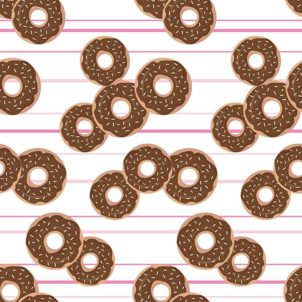 Seamless pattern with chocolate donuts on a white background. vector