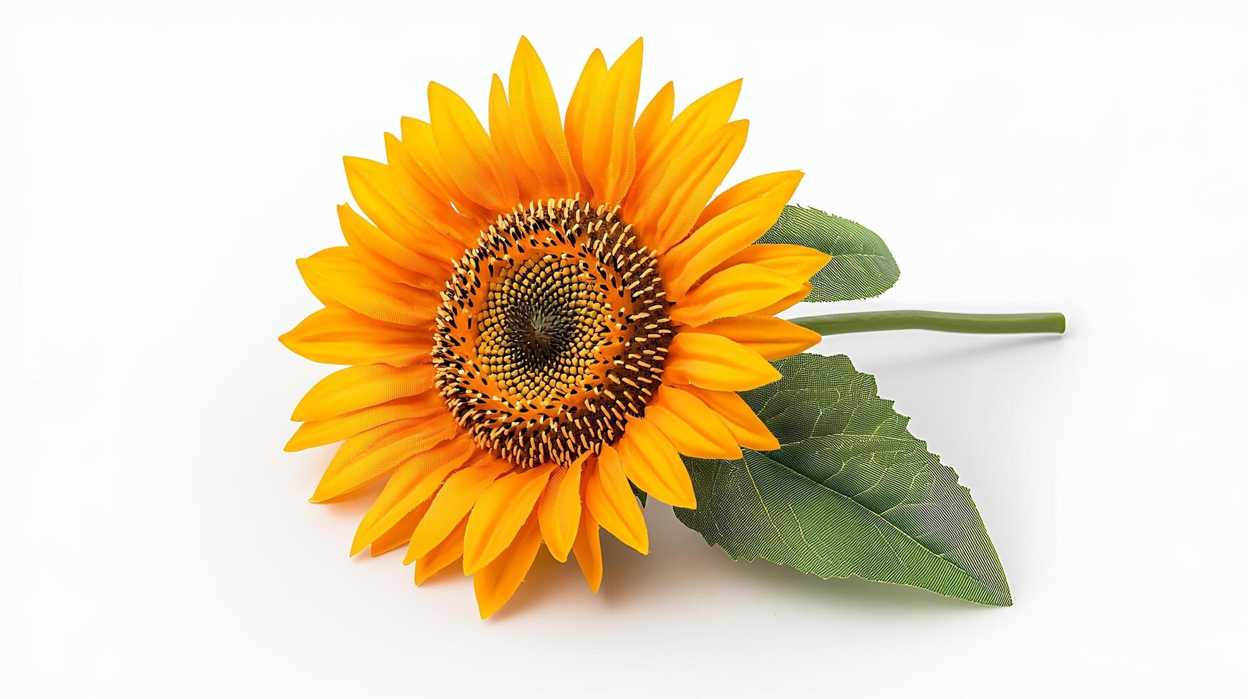 Vibrant Yellow Sunflower with Dark Brown Center Isolated on White Background, Close-up Studio Shot of a Single Blooming Sunflower photo
