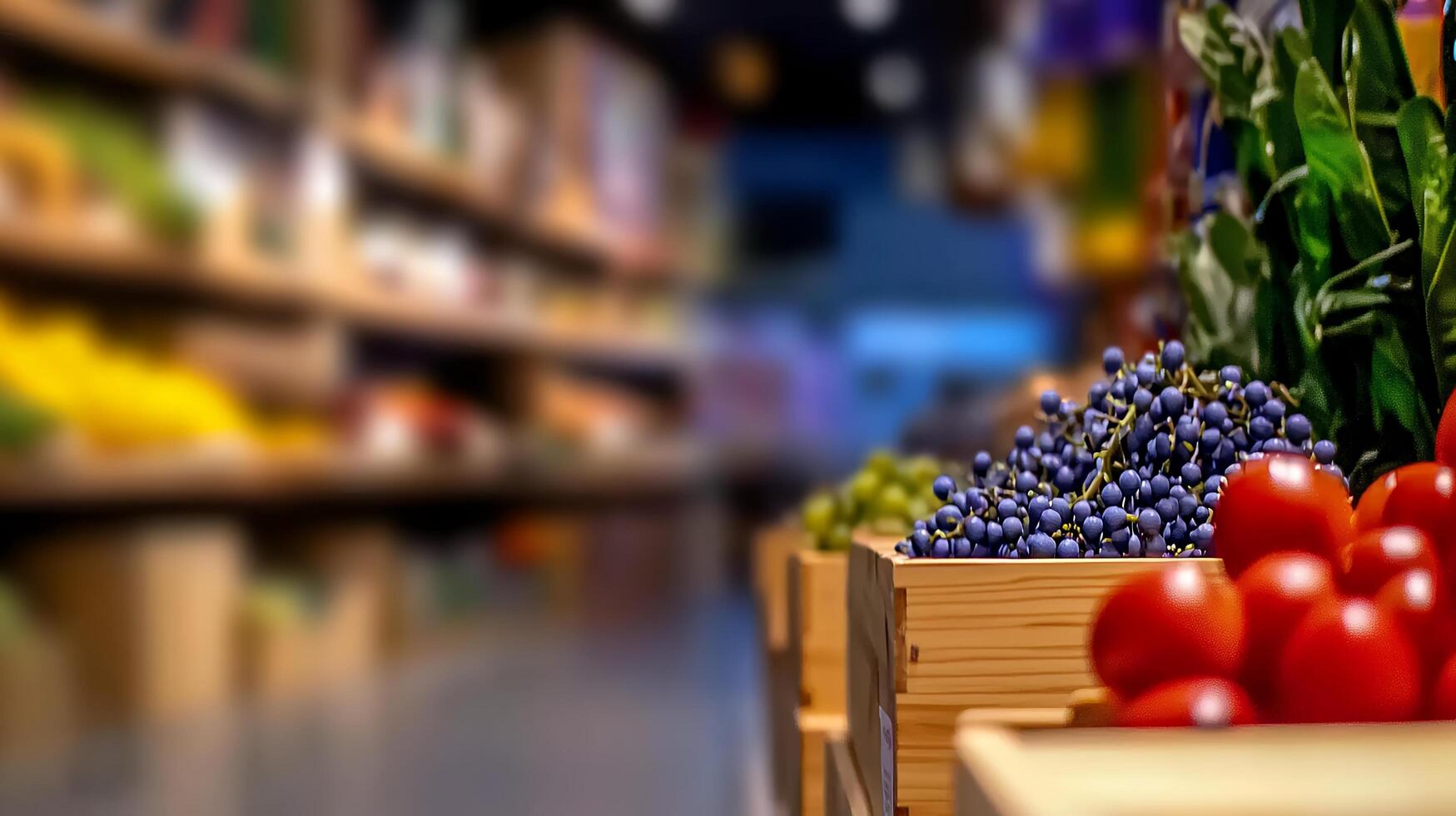 Fresh Produce in Wooden Crates at a Grocery Store photo