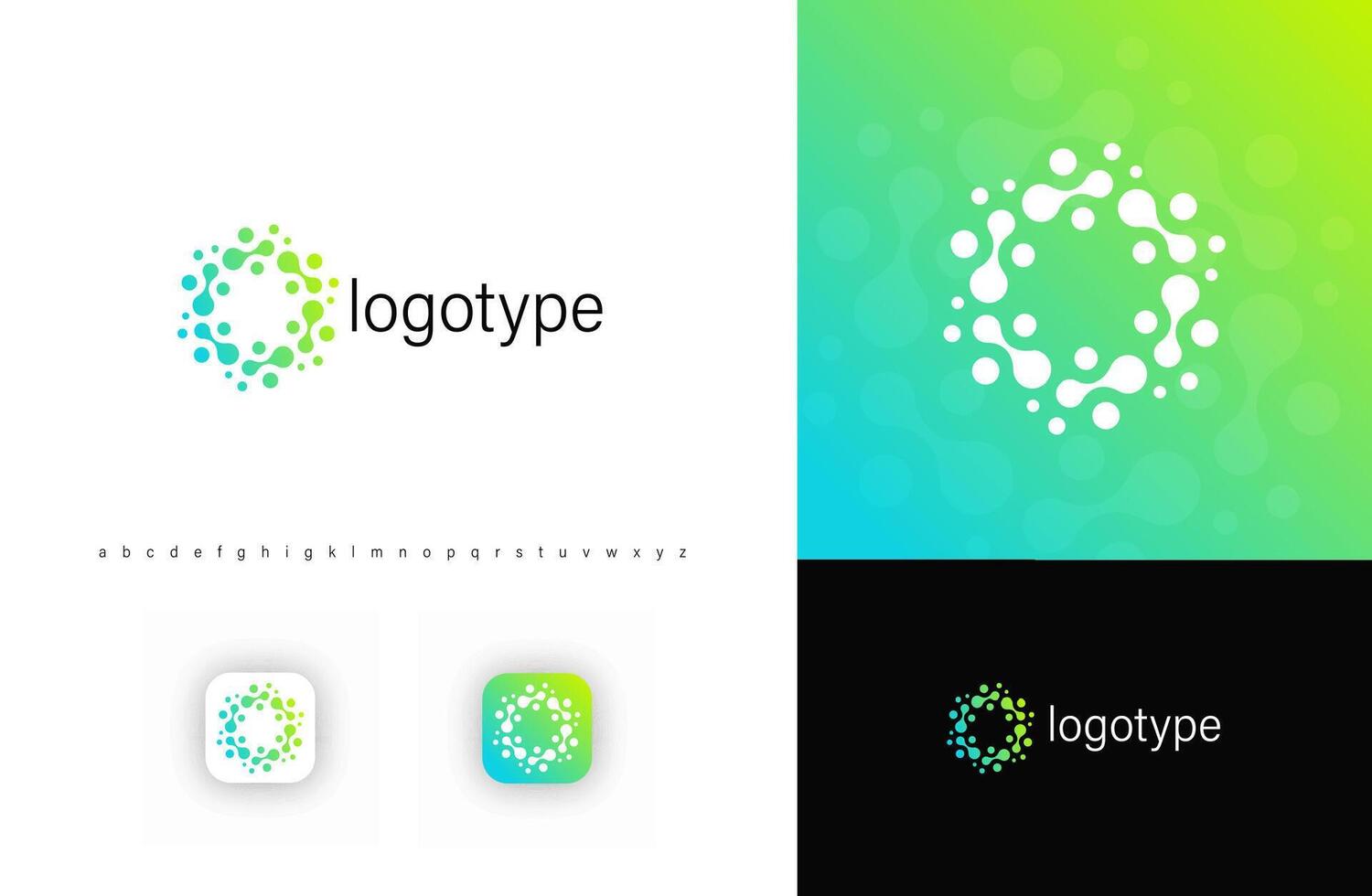 Round molecular logo forming circular fusion dots structure, symbolizing science, innovation, connectivity. Ideal for biotech firms, AI research, digital startups. Modern logo vector