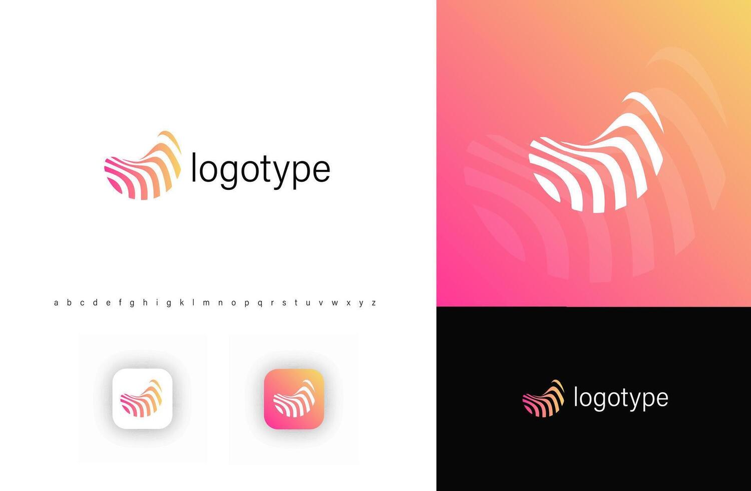 Abstract wavy stripe logo with dynamic flowing effect. Represents movement, innovation, digital identity. Ideal for creative agencies, branding, digital platforms, technology. Stylish logo vector