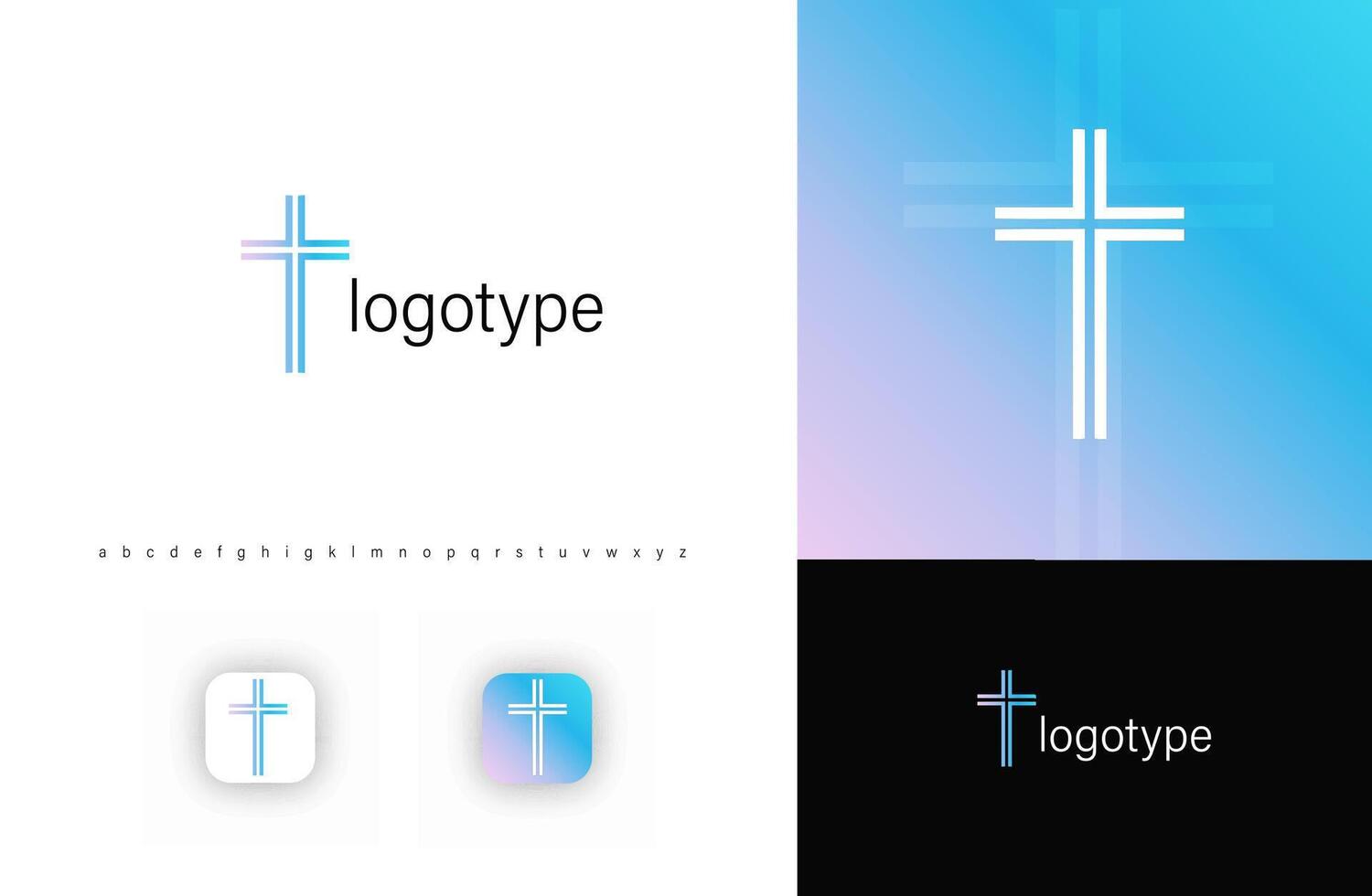 Minimalist cross logo with a soft gradient, symbolizing faith, spirituality, and Christian values. Ideal for churches, ministries, and religious organizations. logo vector