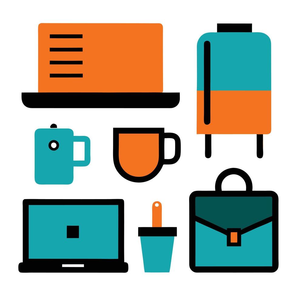 Flat Illustration of Office Items Icon Set vector