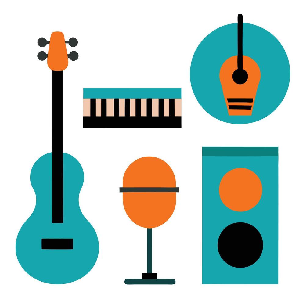 Flat Illustration of Music Items Icon Set vector