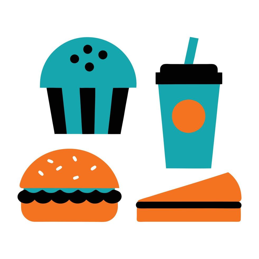 Flat Illustration of Fast Food Items Icon Set vector