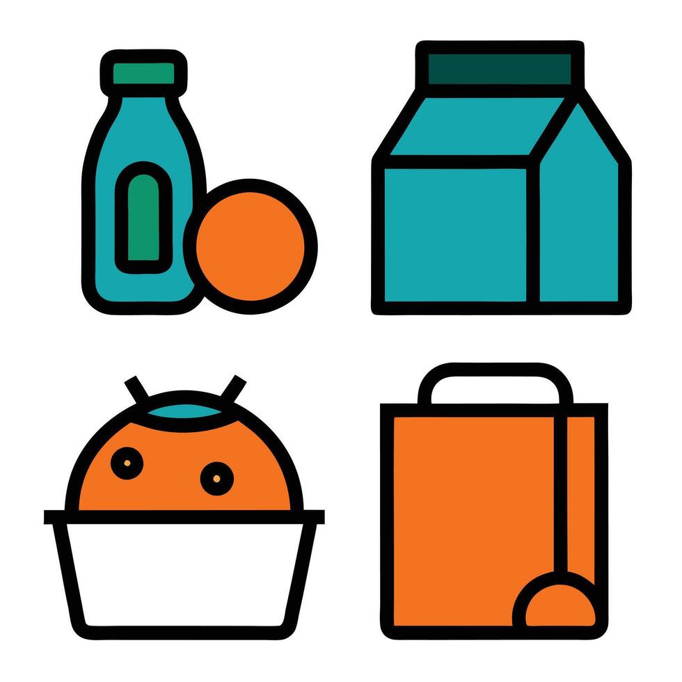 Essential Grocery Items Icon Set vector