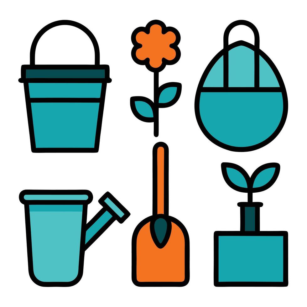 Flat Illustration of Gardening Items Icon Set vector
