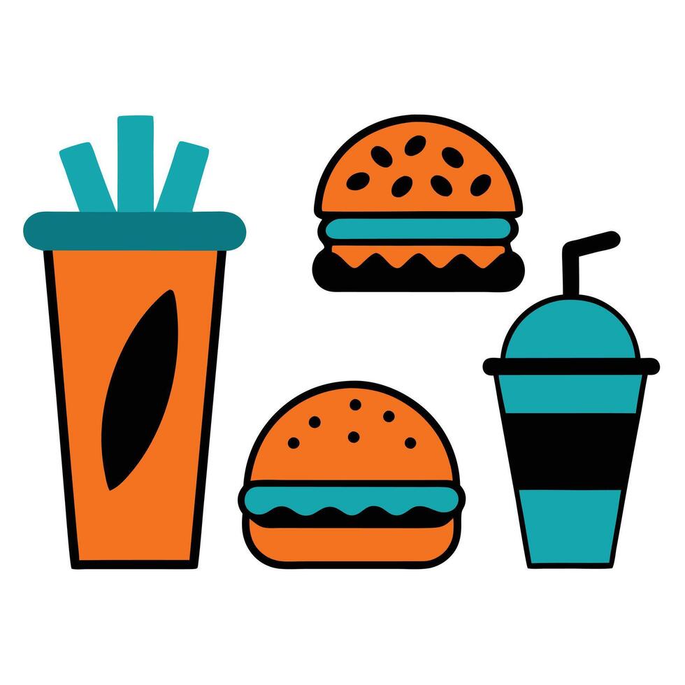 Fast Food Items Icon Set vector