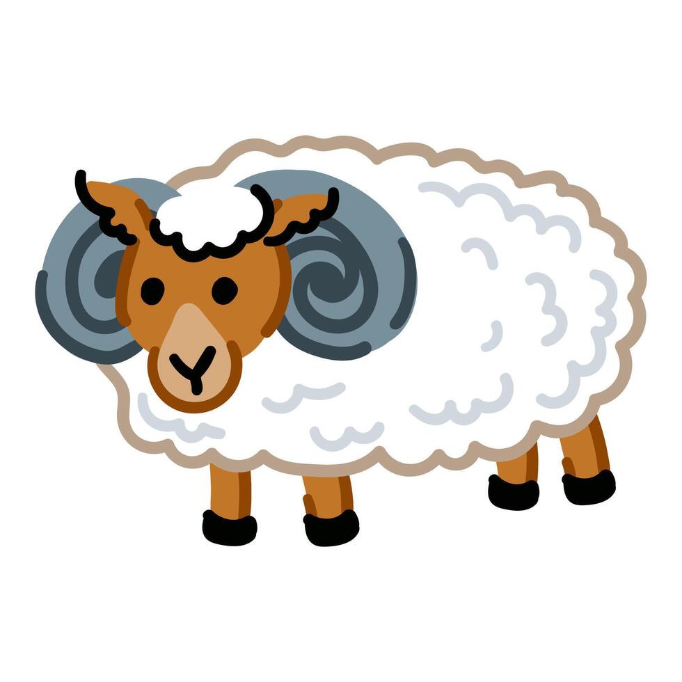 Cute Ram isolated on white background. Funny cheerful zoo character vector