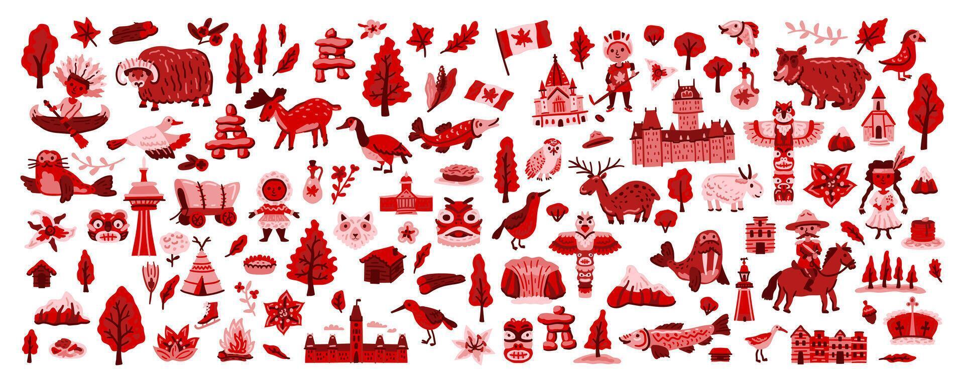 Canada travel symbols set of design elements in a hand-drawn style vector