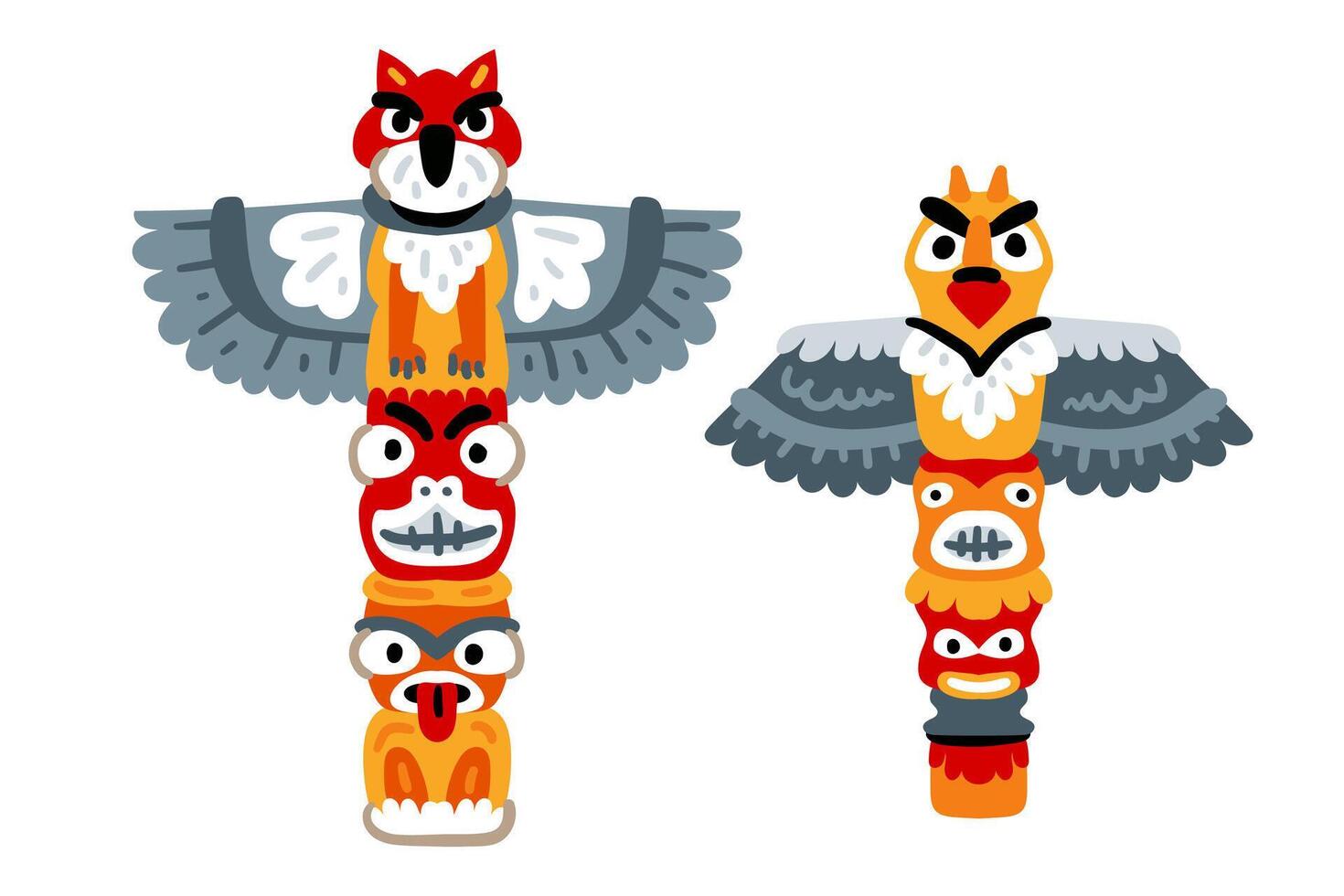 illustration set tribal mask. Set of Native American totem. Isolated cartoon icon traditional totem on white background vector