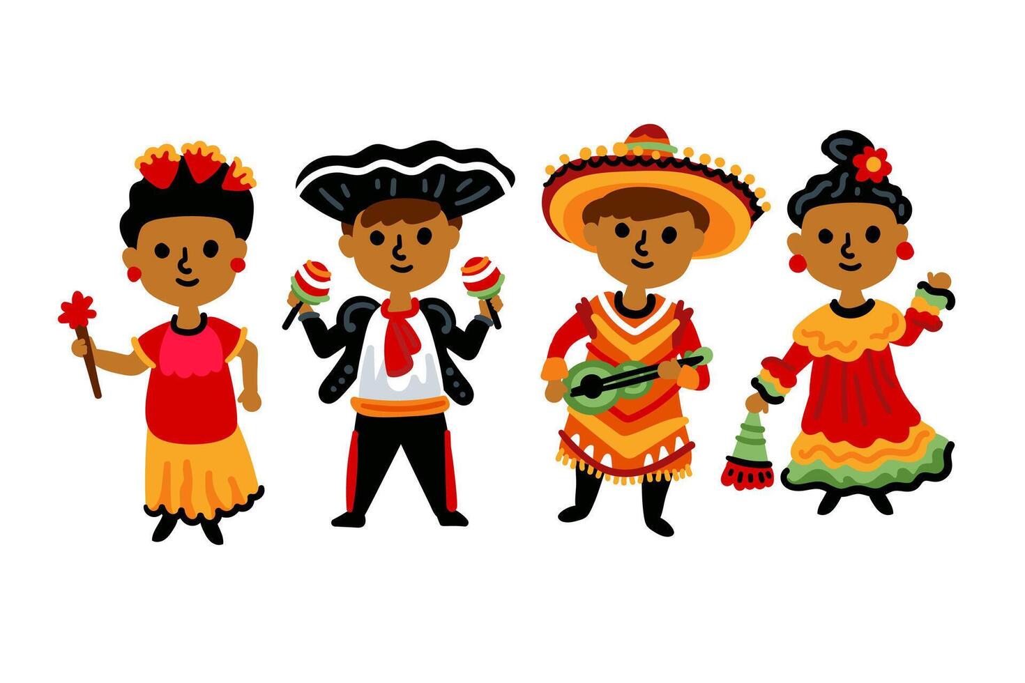 Kids in different traditional costumes isolated on white background vector