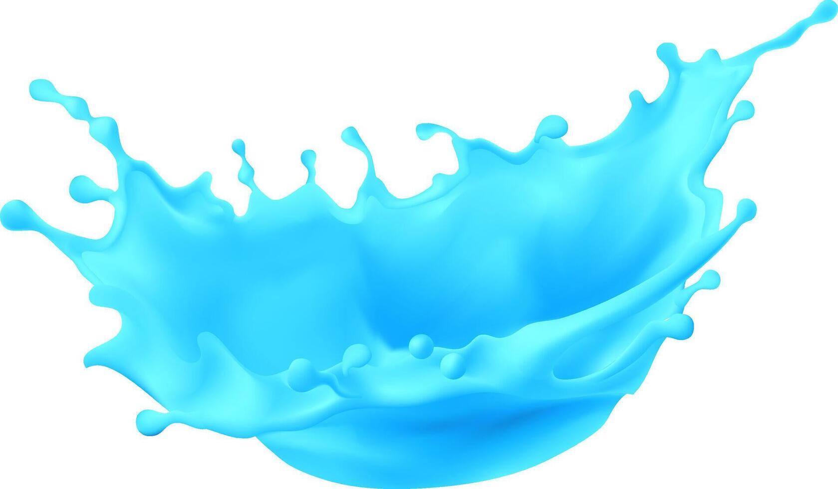Liquid water wave splash of blue flow swirl or pour spill, water drops, realistic on white background. vector