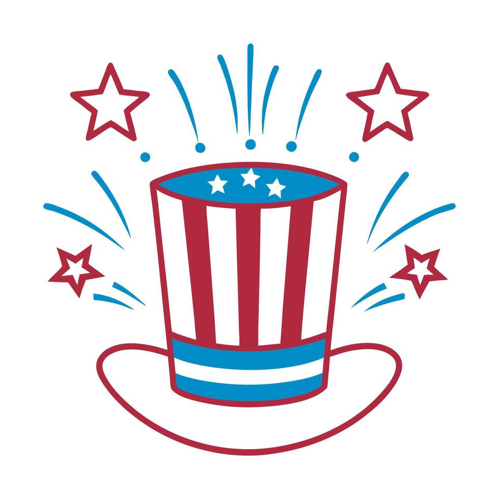 4th of July festive hat parade, patriotic star spangled headwear for uncle Sam celebrations vector