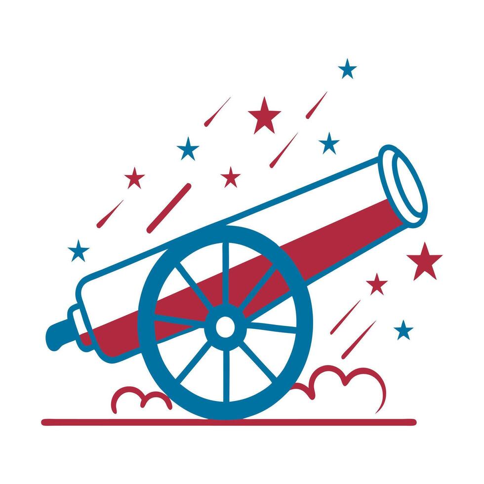 Historic cannon firing- 4th of July illustrative line art vector