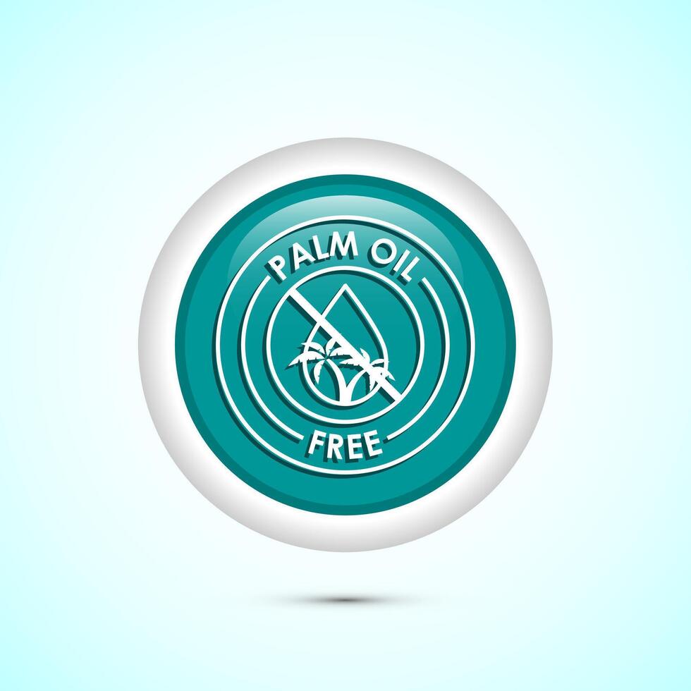 Palm oil free icon design illustration, No palm oil sign, healthy organic food, Teal color round button design vector