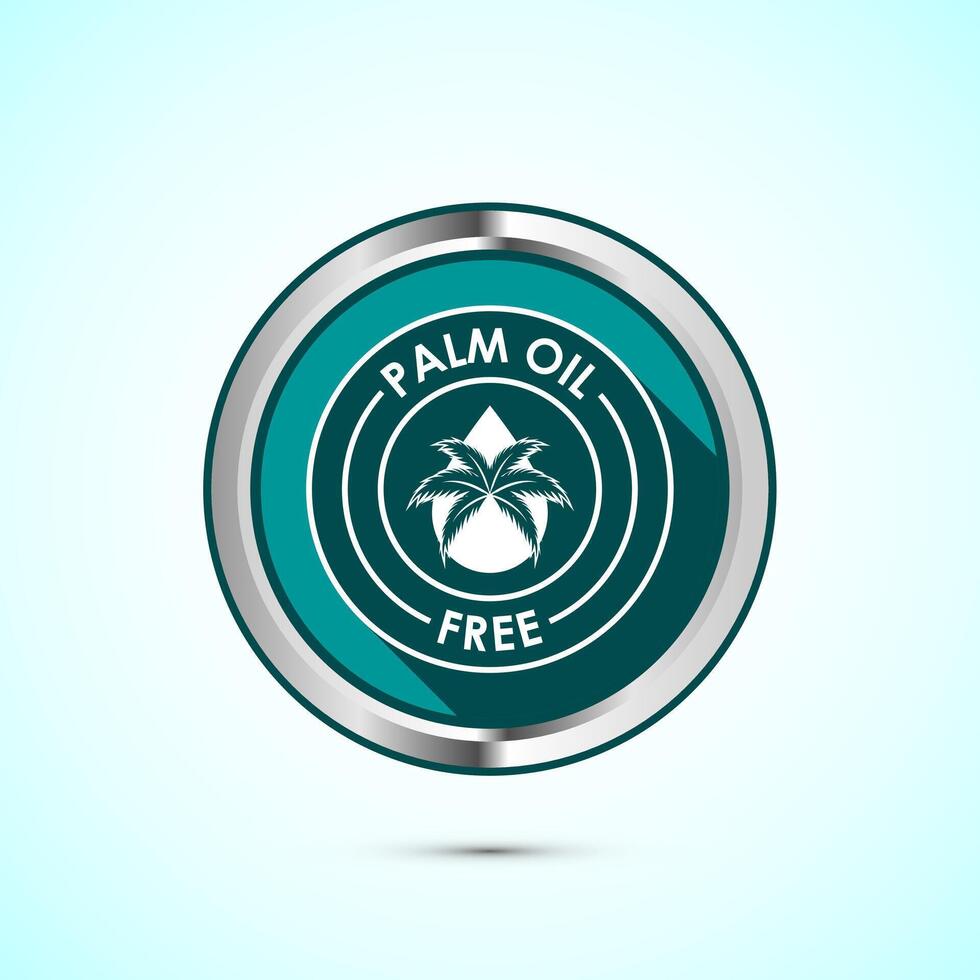 Palm oil free icon design illustration, No palm oil sign, healthy organic food, Teal color shadow button design vector