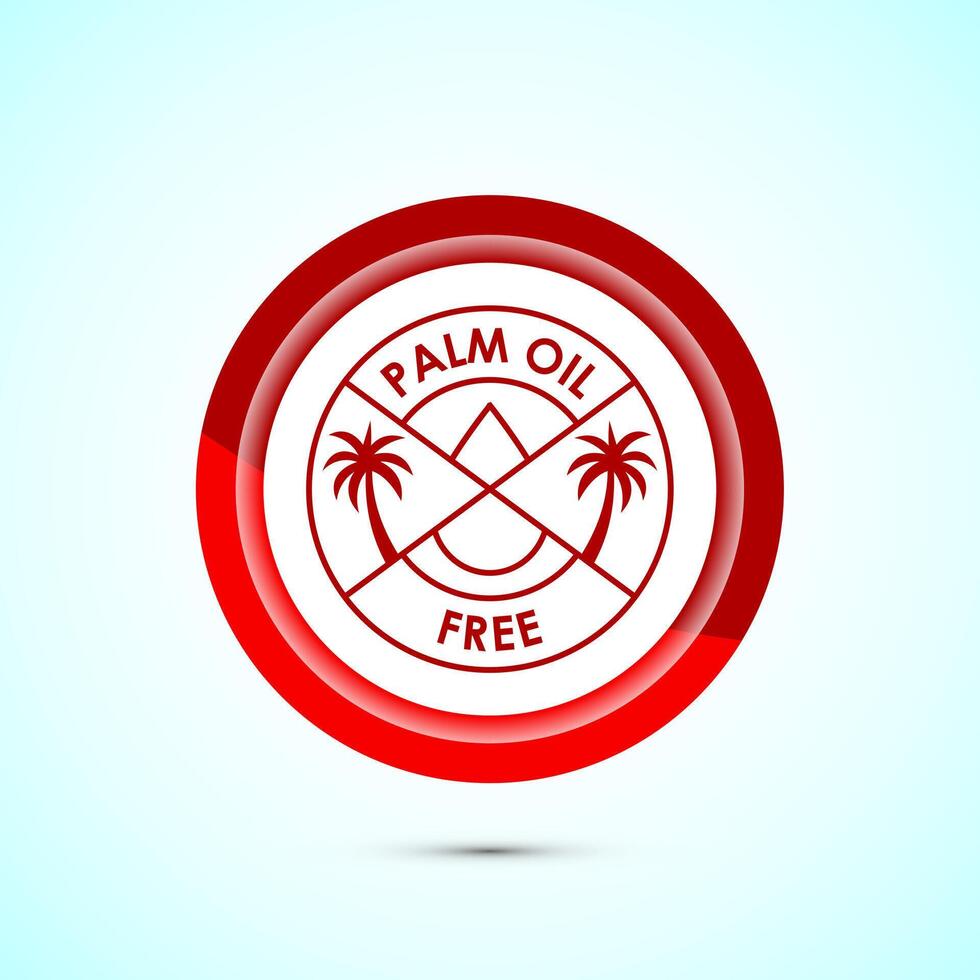 Palm oil free icon design illustration, No palm oil sign, healthy organic food, Red color button design vector