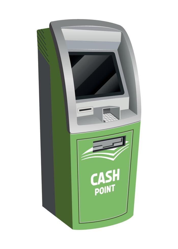 detailed green ATM cash point for cash withdrawal and financial transactions on white background vector