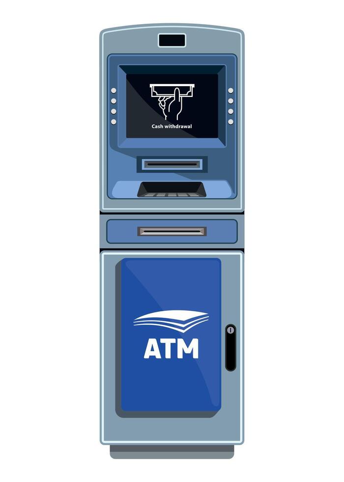 detailed blue ATM for cash withdrawal and financial transactions on white background vector
