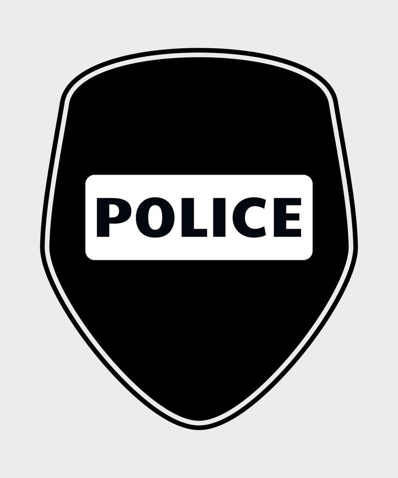 black and white police shield icon on white background vector