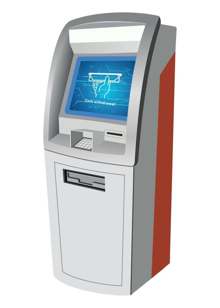 detailed white cash dispenser machine with display isolated on white background vector