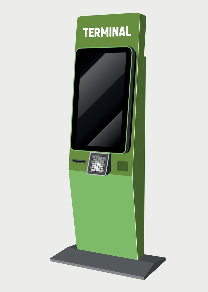 detailed green atm information stele kiosk on white background vector
