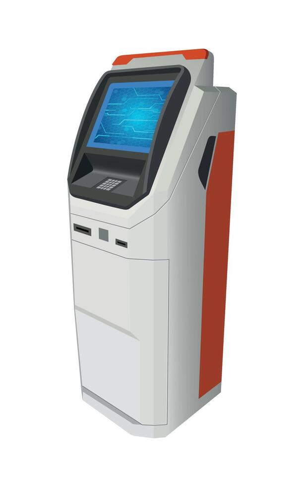 detailed white cash dispenser machine with display on white background vector